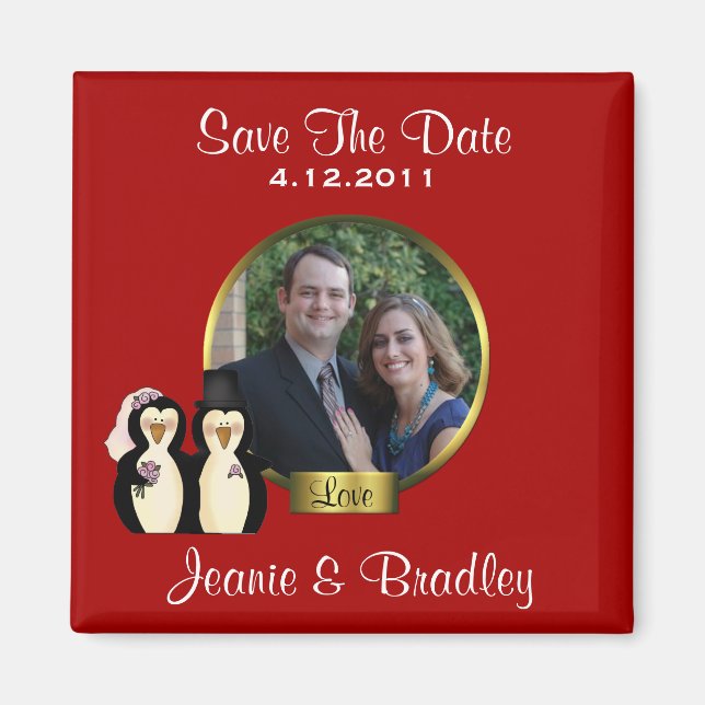 Aimant Rouge avec des pingouins Enregistrer l'aimant de d (Devant)