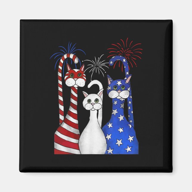 Aimant Rouge Blanc Bleu Chats Usa Drapeau Feu 4 juillet (Devant)
