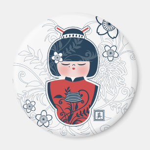 Aimant rouge blanc de marine de kokeshi