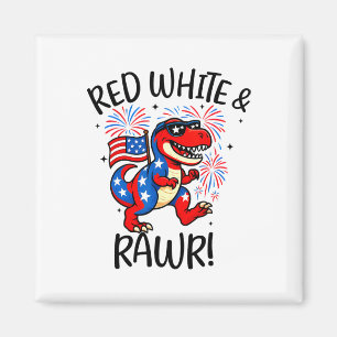 Aimant Rouge Blanc Et Rawr Drôle De Dino T-rex Dinosaurus