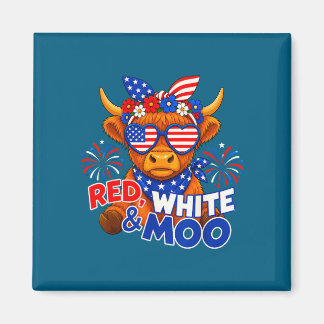 Aimant Rouge blanc et vache highland drôle patriotique Ét