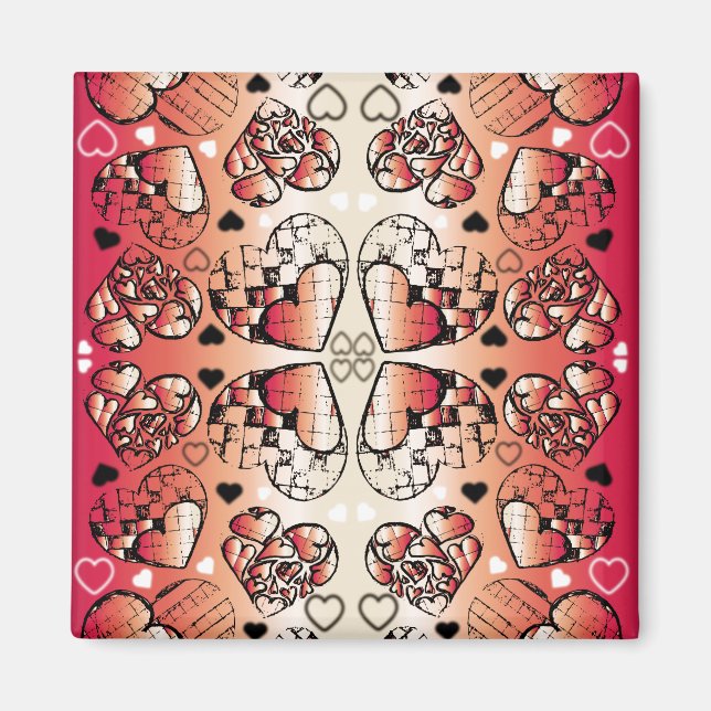 Aimant Rouge et blanc Whimsical Romantic Hearts motif (Devant)
