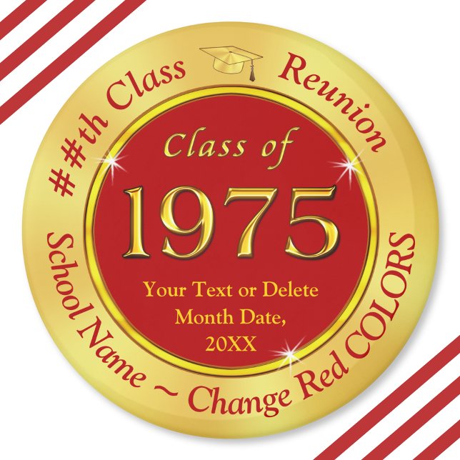 Aimant Rouge et Or, Classe 75, Classe de Faveurs Réunion, (Cheap, class of 197 reunion gifts.  50th high school souvenirs. Red Gold, Class of 75 reunion. 1975)