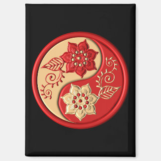 Aimant Rouge et Or Fleur Yin Yang