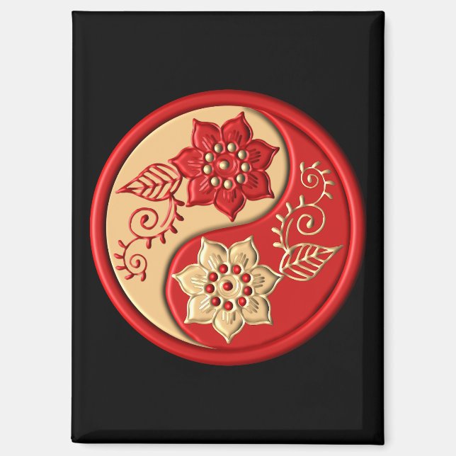 Aimant Rouge et Or Fleur Yin Yang (Recto)
