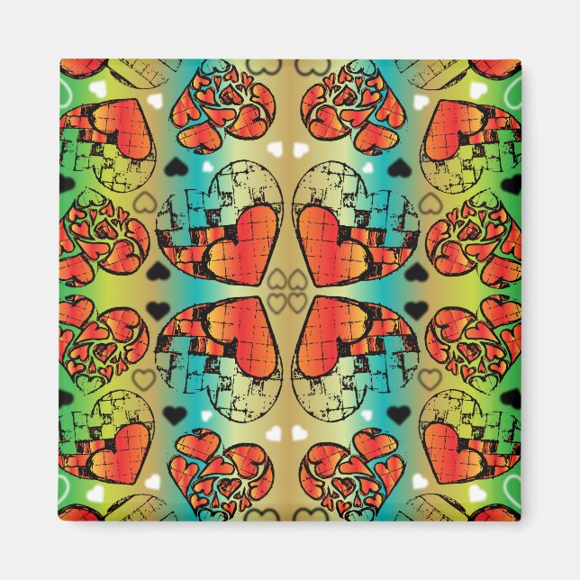 Aimant Rouge et vert Whimsical Romantique Coeurs motif (Devant)
