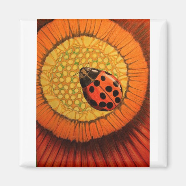 Aimant Rouge Ladybug Sur Fleur (Devant)
