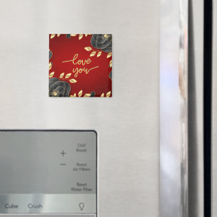 Aimant Rouge luxueux avec bordure florale noire et or
