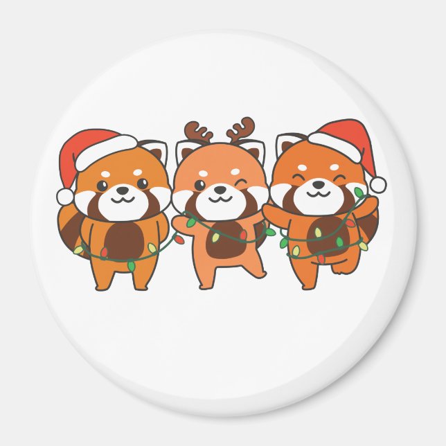 Aimant Rouge Panda Animaux de Noël mignons Pandas rouges (Devant)