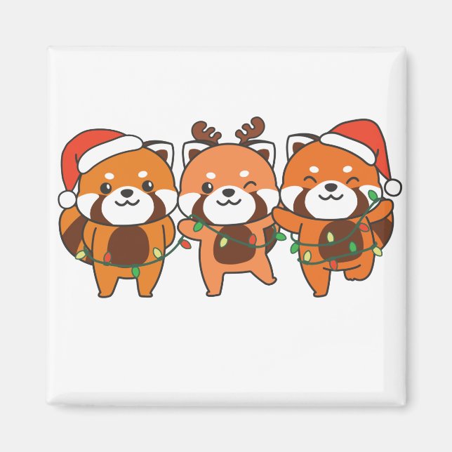 Aimant Rouge Panda Animaux de Noël mignons Pandas rouges (Devant)