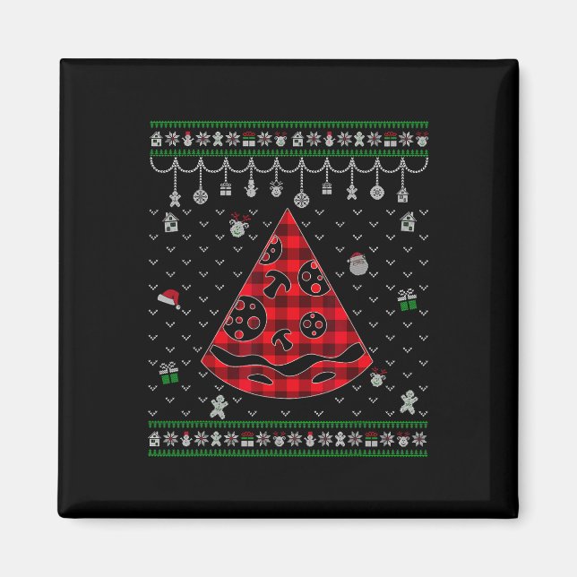 Aimant Rouge Plaid Pizzone Amusant Noël laid (Devant)