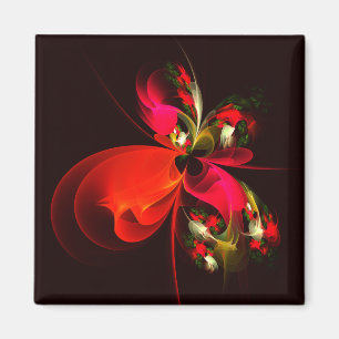 Aimant Rouge Vert Floral Moderne Art Abstrait Motif #02