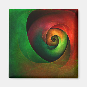 Aimant Rouge Vert Floral Moderne Art Abstrait Motif #21