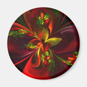 Aimant Rouge vert moderne Floral Abstrait Art Motif #05