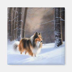 Aimant Rough Collie Laisser Neige Noël