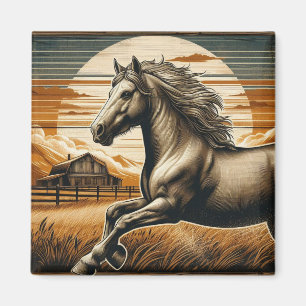Aimant Rouille/cheval vintage/Ouest