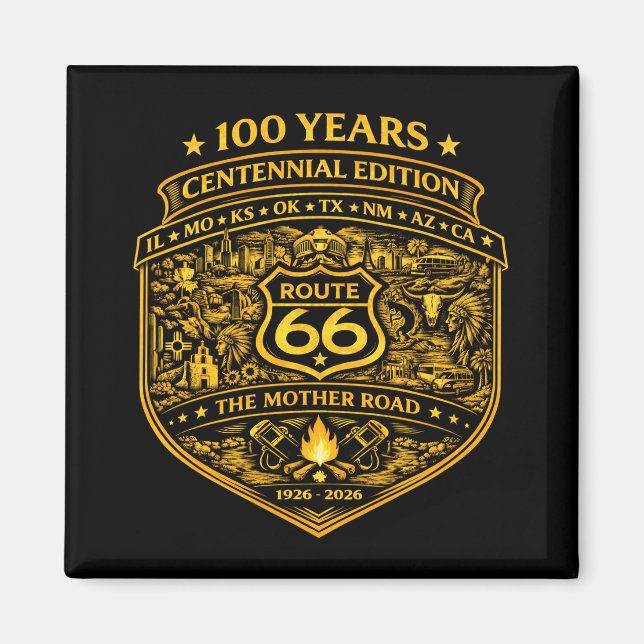 Aimant Route 66 Or Centenaire 100 Ans (Devant)