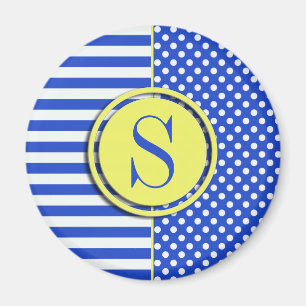 Aimant Royal Blue Pois et stries-Monogram STaylor
