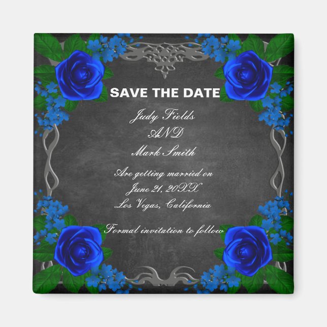 Aimant Royal Blue Rose Chalk Board Mariage Enregistrer La (Devant)