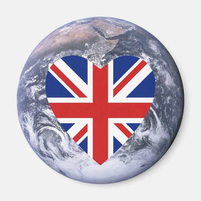 Aimant Royaume-Uni Drapeau Coeur sur la planète Terre (Devant)