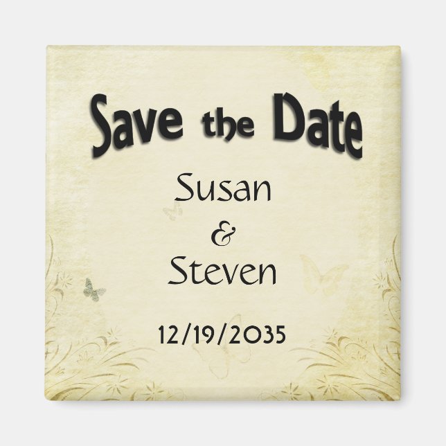 Aimant RSVP Mariage Papillon Vintage (Devant)