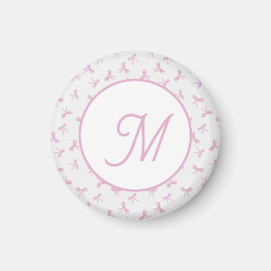 Aimant Ruban aquarelle rose Coquette frangée monogrammée