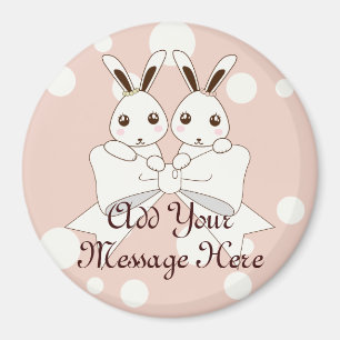Aimant Ruban blanc blanc cassé rose pastel et lapin jumea