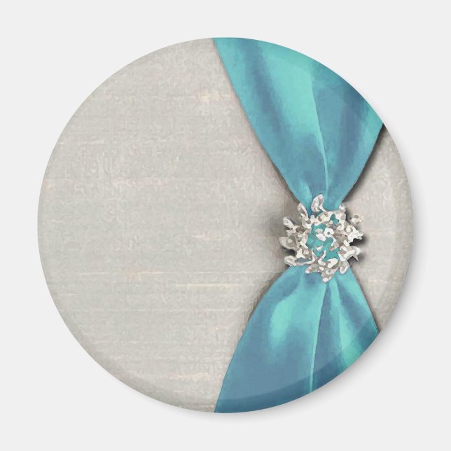 Aimant ruban en satin bleu avec copie de bijou (Devant)