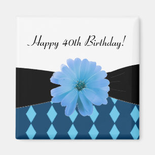 Aimant Ruban Noir Fleur Bleue 40e Anniversaire