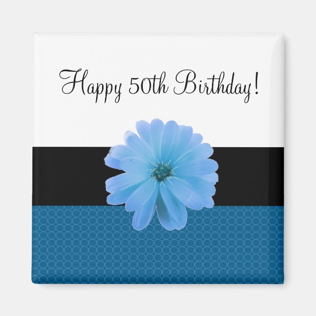 Aimant Ruban noir Fleur bleue 50e anniversaire (Devant)
