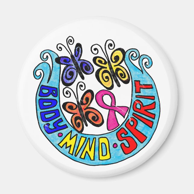 Aimant Ruban rose avec papillons et esprit corporel (Devant)