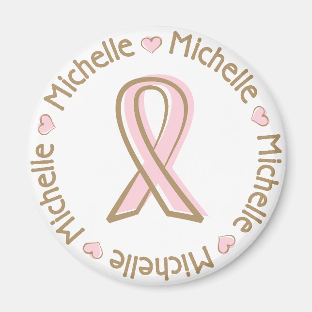 Aimant Ruban rose Cancer du sein Nom Michelle (Devant)