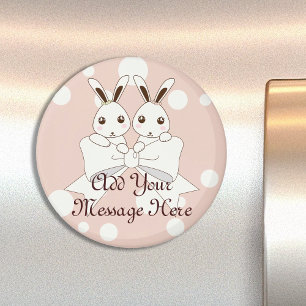 Aimant Ruban Rose Pastel et Blanc Cassé Adorable Lapin Ju