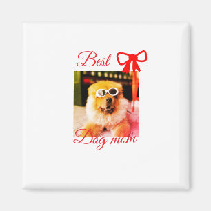 Aimant Ruban rouge meilleur chien maman papa photo chien/
