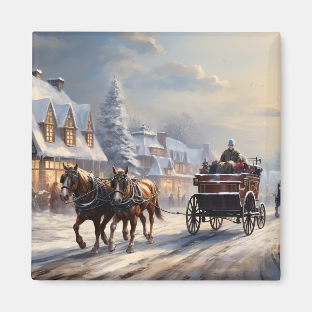 Aimant Rue de transport de Noël à cheval (Devant)