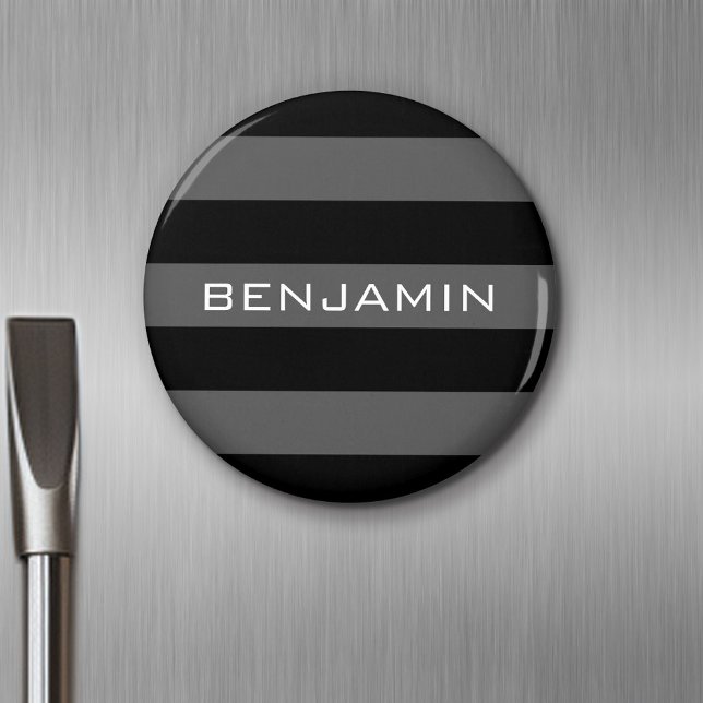 Aimant Rugby noir et gris avec nom personnalisé (Personalized Fridge Magnet - Party Favor - Add Custom Text)