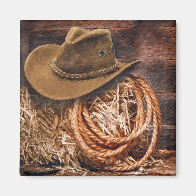 Aimant Russe Cowboy Casquette corde Hay Photo (Devant)