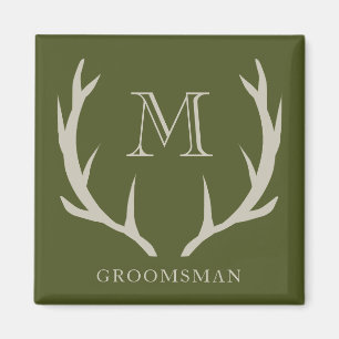 Aimant Rustic Army Green Antler Personnalisé Groomsmen Ca