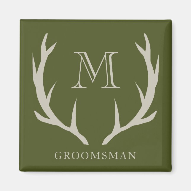 Aimant Rustic Army Green Antler Personnalisé Groomsmen Ca (Devant)