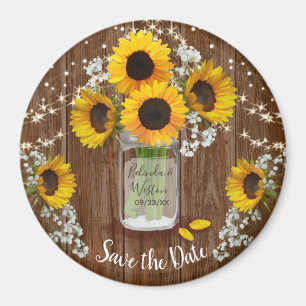 Aimant Rustic Mason Jar Sunflower Enregistrer la date Mar