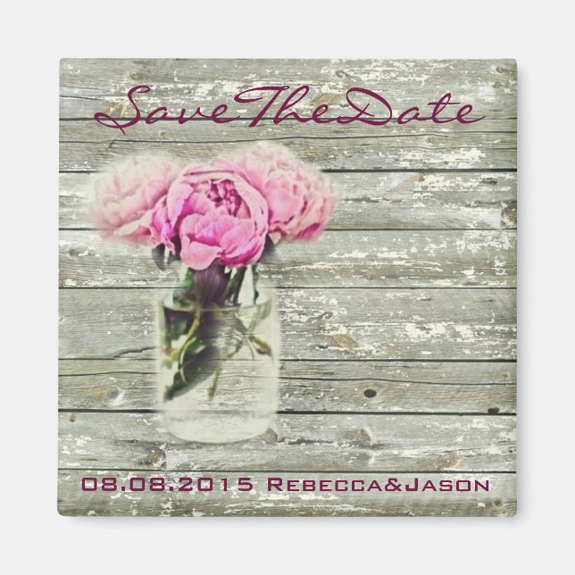Aimant rustic rose mason jar wedding save the date (Devant)