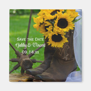 Aimant Rustic Sunflowers Cowboy Boots Save the Date