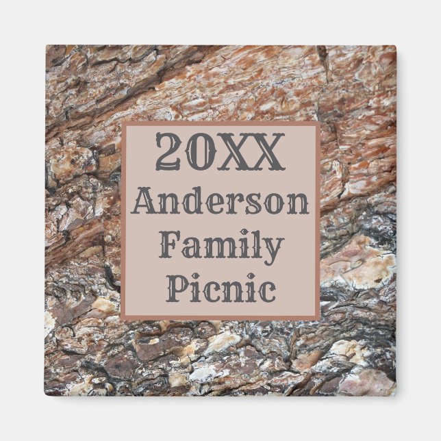 Aimant Rustic Tree Bark Famille Pique-nique Réunion annue (Devant)