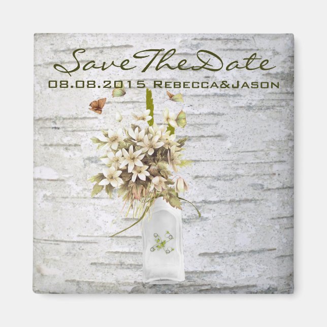 Aimant rustique fleur sauvage blanc bouleau mariage (Devant)