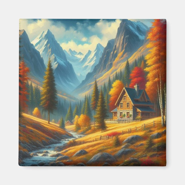 Aimant Rustique, Gîte de montagne d'automne & rivière (Devant)