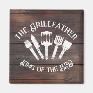 Aimant Rustique "Le Grillfather : Drôle cadeau barbecue