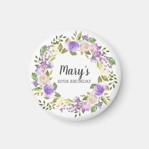 Aimant Rustique violet floral 80e anniversaire Faveur