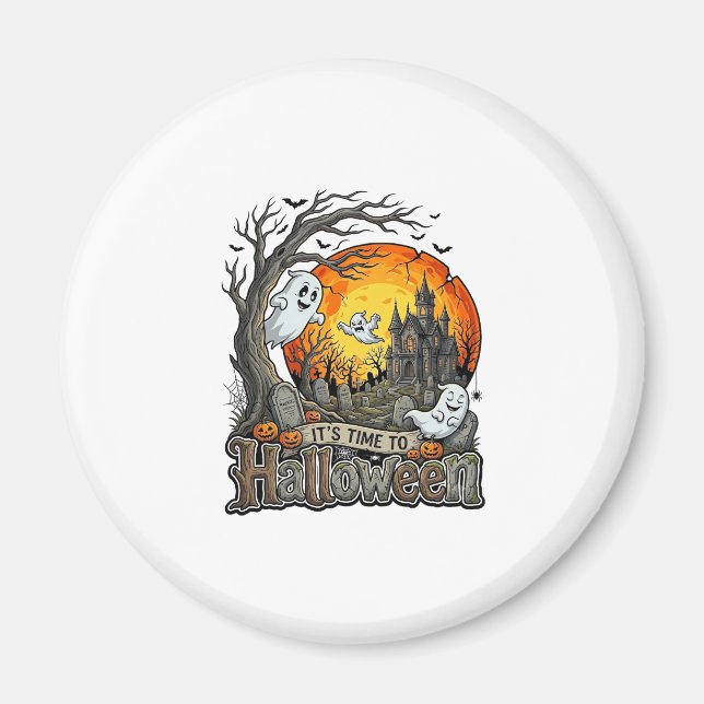 Aimant Sa Maison Hantée Halloween Cimetière Effrayant  (Devant)