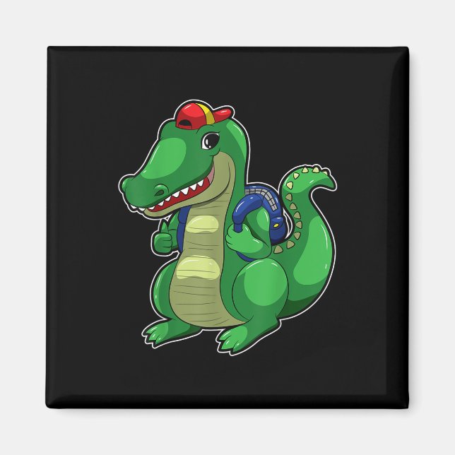 Aimant Sac à dos mignon crocodile drôle pour la rentrée s (Devant)