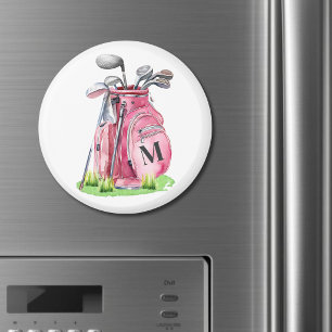 Aimant Sac de golf à monogramme rose